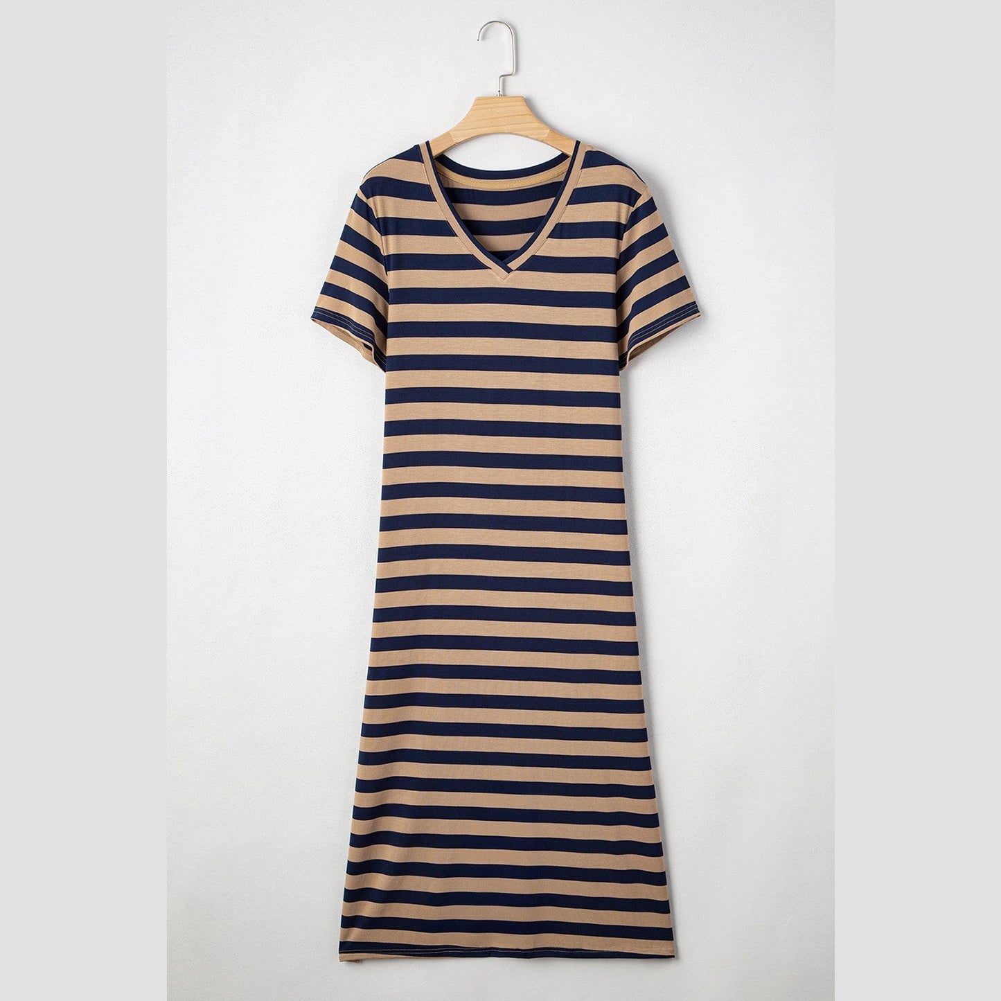 Alecia Black Stripe Print V Neck Maxi Dress with Side Splits