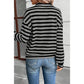 Alecia Black Stripe Textured Quarter Zip Collar Long Sleeve Top