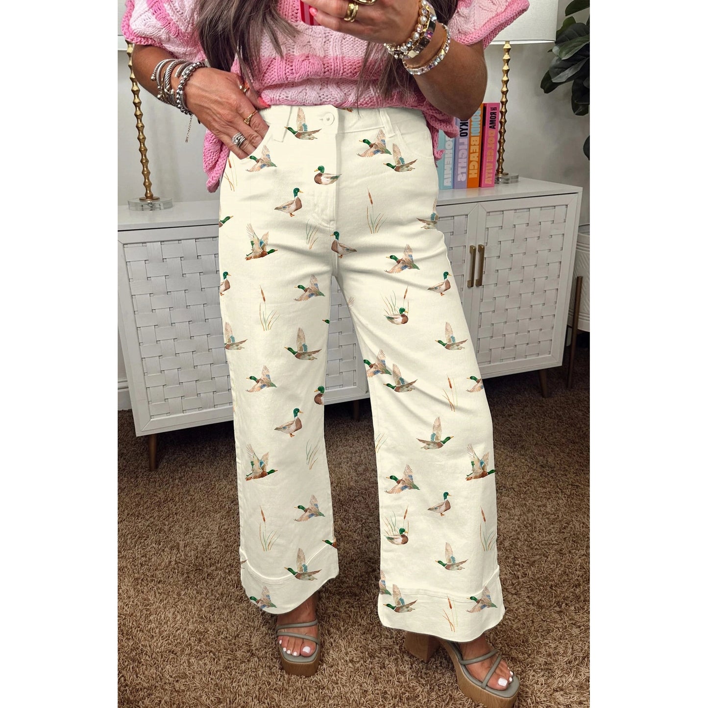 Alesha Mallard Printed Cuffed Hem Shift Jeans