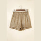 SALE!!!  Alexa Gold Metallic Luster Tie Elastic Waist Cuffed Hem Shorts