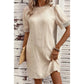 Alexee Beige Crinkle Lace Trim Puff Sleeve Shift Mini Dress