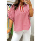 Alfie Red Plaid Short Sleeve Colorblock Trim Split Neck Blouse