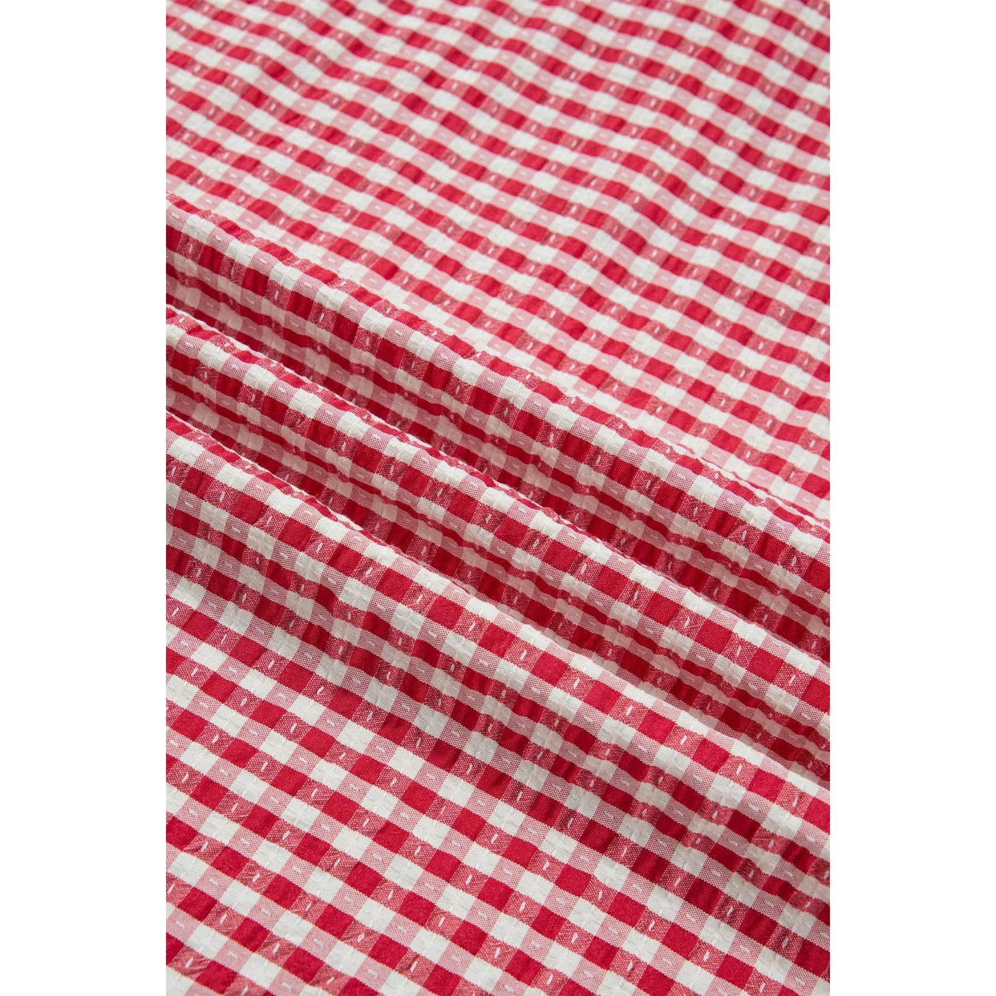 Alfie Red Plaid Short Sleeve Colorblock Trim Split Neck Blouse