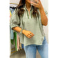 Alfie Green Plaid Short Sleeve Colorblock Trim Split Neck Blouse