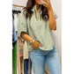 Alfie Green Plaid Short Sleeve Colorblock Trim Split Neck Blouse