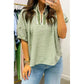 Alfie Green Plaid Short Sleeve Colorblock Trim Split Neck Blouse