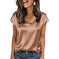 Allona Brown City‑Chic Satin V‑Neck Tee