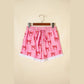 Alyx Pink Bow Print Striped Patchwork Elastic Waist Lace Trim Loose Shorts