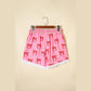Alyx Pink Bow Print Striped Patchwork Elastic Waist Lace Trim Loose Shorts
