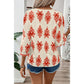 Amanda Orange Vintage Geometric Printed 3/4 Sleeve V Neck Blouse