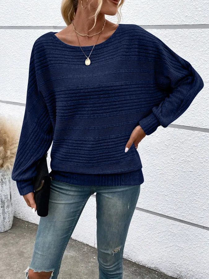 Ambria Midnight Blue Ribbed Knit Top