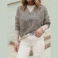 Amelia Khaki Leopard Print Patchwork Crew Neck Sweatshirt
