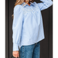 SALE!!!  Kadine Sky Blue Stripe Shirred Detail Half Placket Collared Long Sleeve Fall Shirt