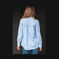 SALE!!!  Kadine Sky Blue Stripe Shirred Detail Half Placket Collared Long Sleeve Fall Shirt