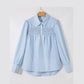 SALE!!!  Kadine Sky Blue Stripe Shirred Detail Half Placket Collared Long Sleeve Fall Shirt