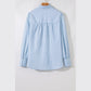 SALE!!!  Kadine Sky Blue Stripe Shirred Detail Half Placket Collared Long Sleeve Fall Shirt