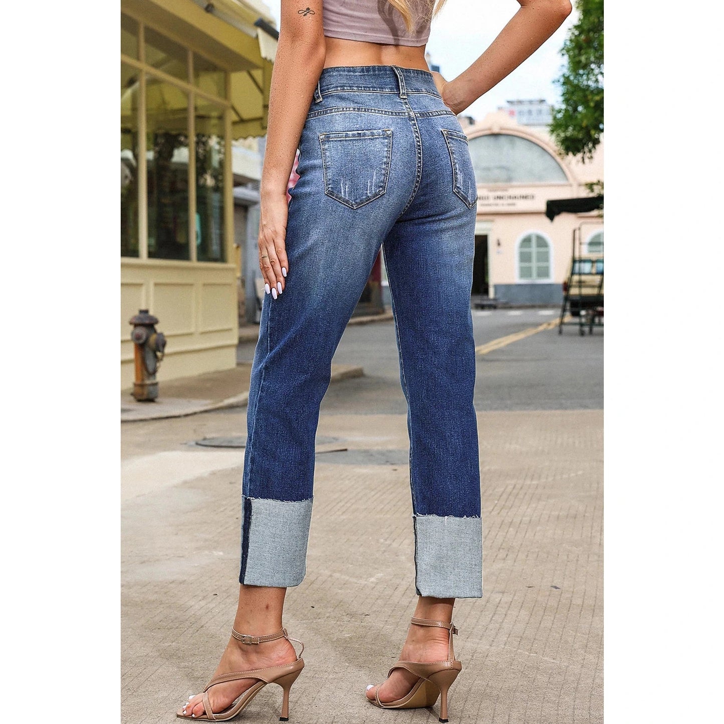 Ana Blue High Waist Distressed Straight Leg Jeans