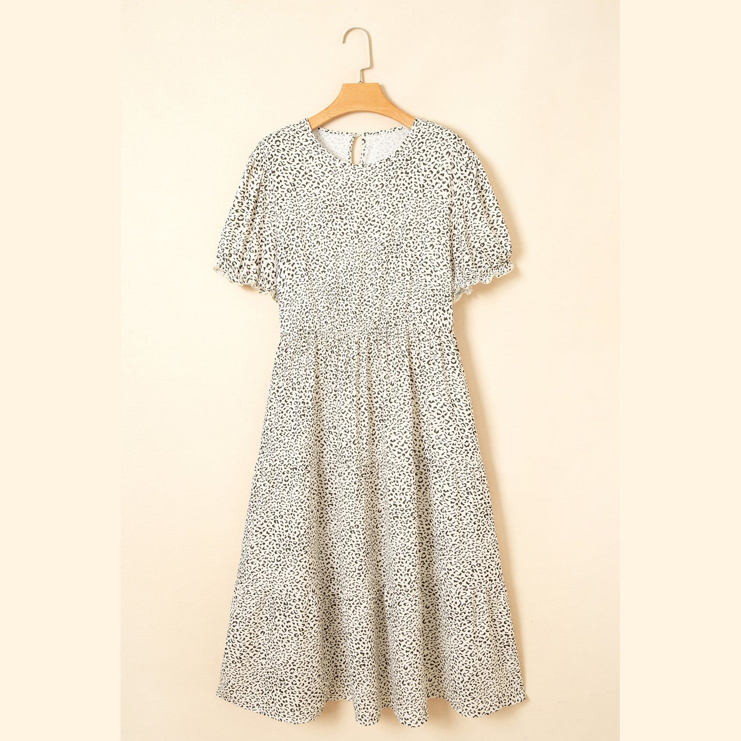 Anastasia Beige PLUS SIZE Leopard Print Frill Trim Short Sleeve Flared Dress