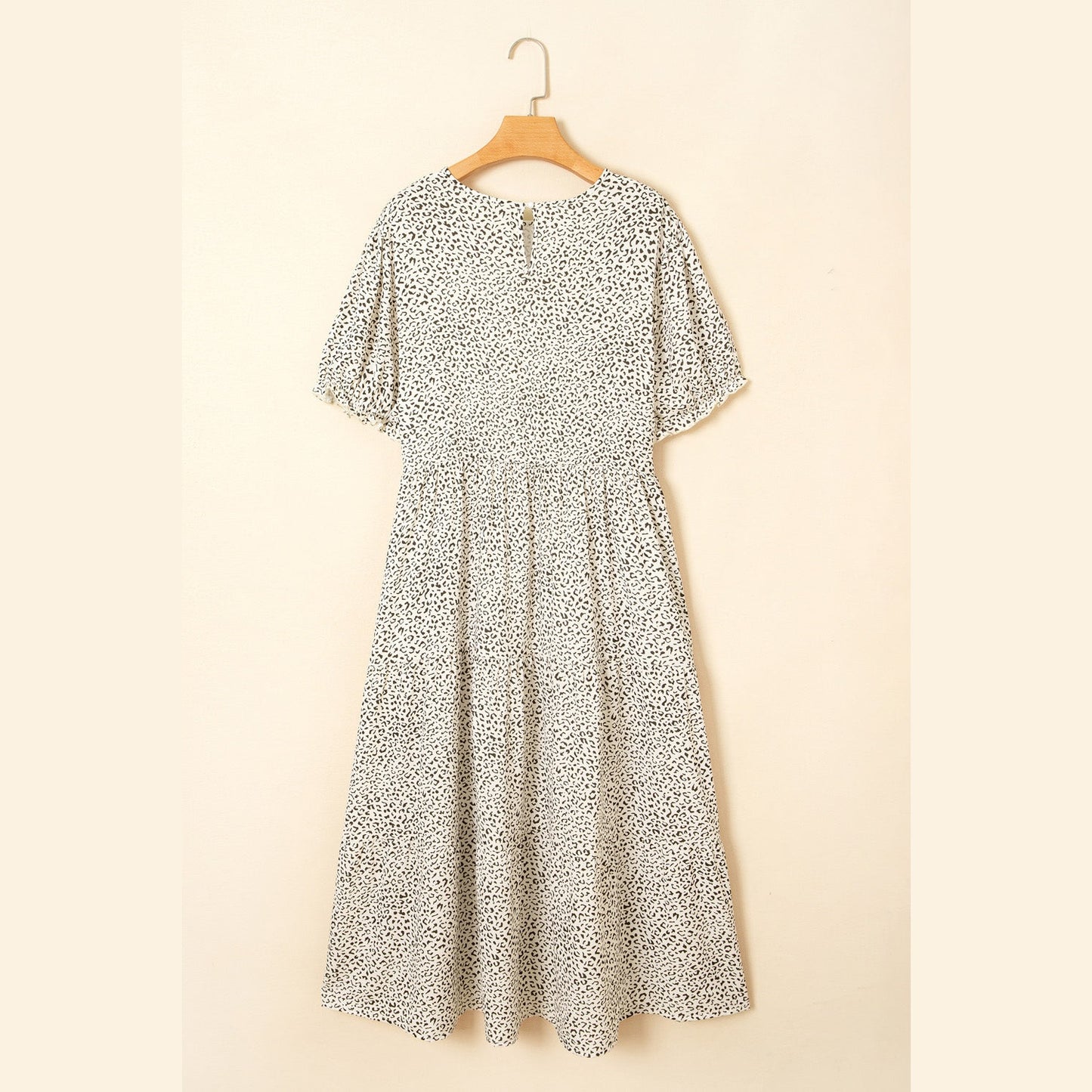 Anastasia Beige PLUS SIZE Leopard Print Frill Trim Short Sleeve Flared Dress
