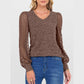 Andraya Brown V Neck Lace Long Sleeve Top