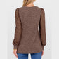 Andraya Brown V Neck Lace Long Sleeve Top