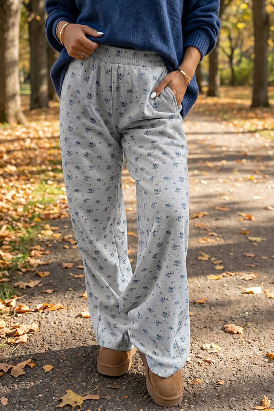 Andi Floral Print Elastic Waist Full Length Regular Pants
