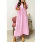 Andra Pink Stripe V Neck Short Sleeve Shift Long Dress