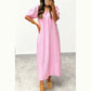 Andra Pink Stripe V Neck Short Sleeve Shift Long Dress