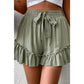 Andrea Laurel Green Textured Tie Waist Ruffle Hem Shorts