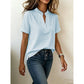 Andrea Blue Striped Notch‑Neck Popover Top