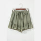 Andrea Laurel Green Textured Tie Waist Ruffle Hem Shorts