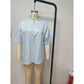 Andrea Blue Striped Notch‑Neck Popover Top