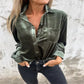 Angel Green Velvet Button Front Shirt w/ Pocket
