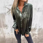 Angel Green Velvet Button Front Shirt w/ Pocket