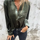 Angel Green Velvet Button Front Shirt w/ Pocket