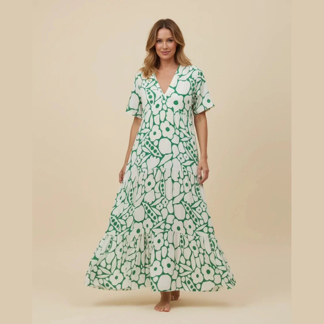 Angeline Green Bold Floral Maxi Dress