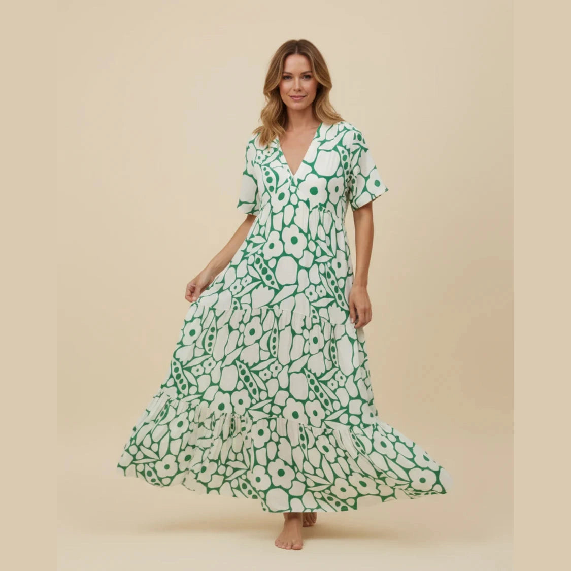 Angeline Green Bold Floral Maxi Dress