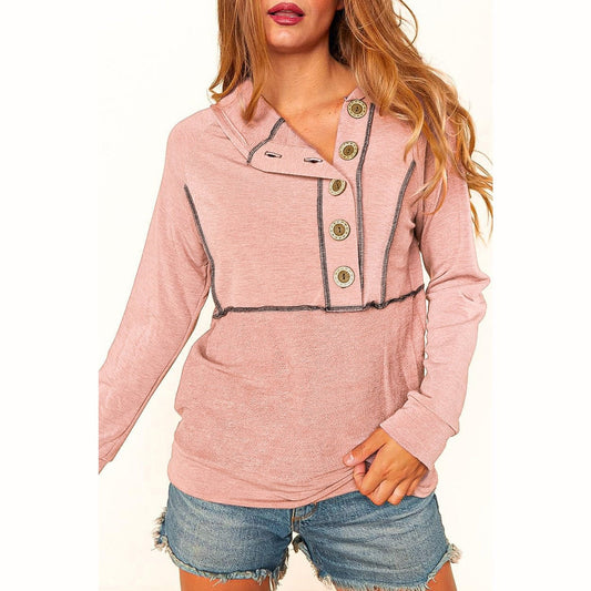 Angelita Pink Button Front Princess Line Out Seam Hoodie