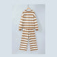 Angelita Khaki Stripe Contrast Trim Patchwork Casual Two-Piece Pants Set