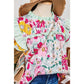 Angil Pink Floral Print Contrast Ruffle Trim Short Sleeve Blouse