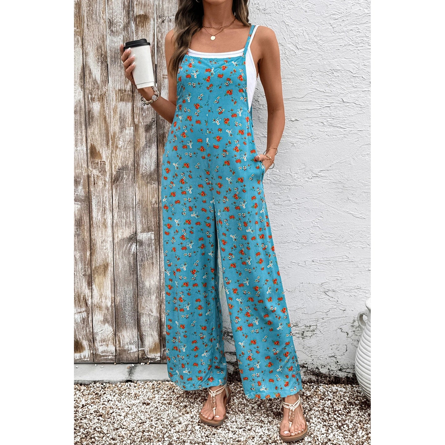 Anita Floral Print Spaghetti Straps Loose Pocketed Jumpsuit