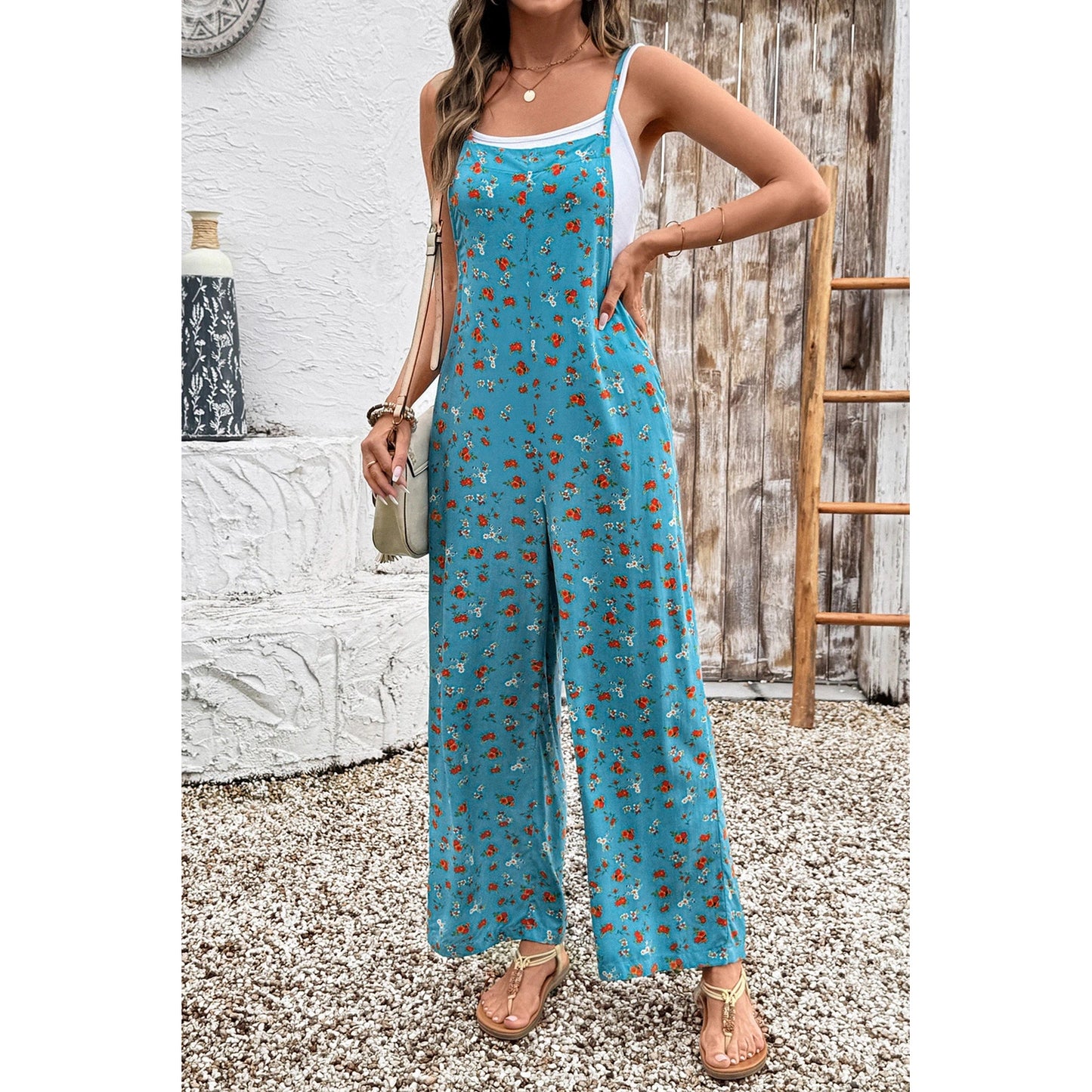 Anita Floral Print Spaghetti Straps Loose Pocketed Jumpsuit