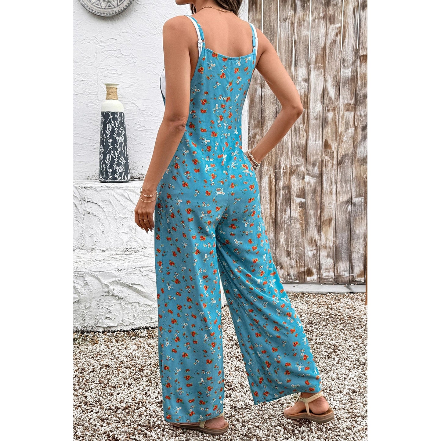 Anita Floral Print Spaghetti Straps Loose Pocketed Jumpsuit