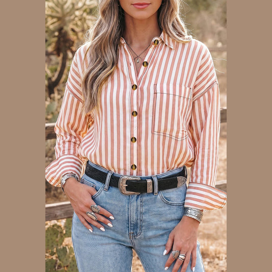 Annelise Stripe Western Button Down Long Sleeve Casual Shirt