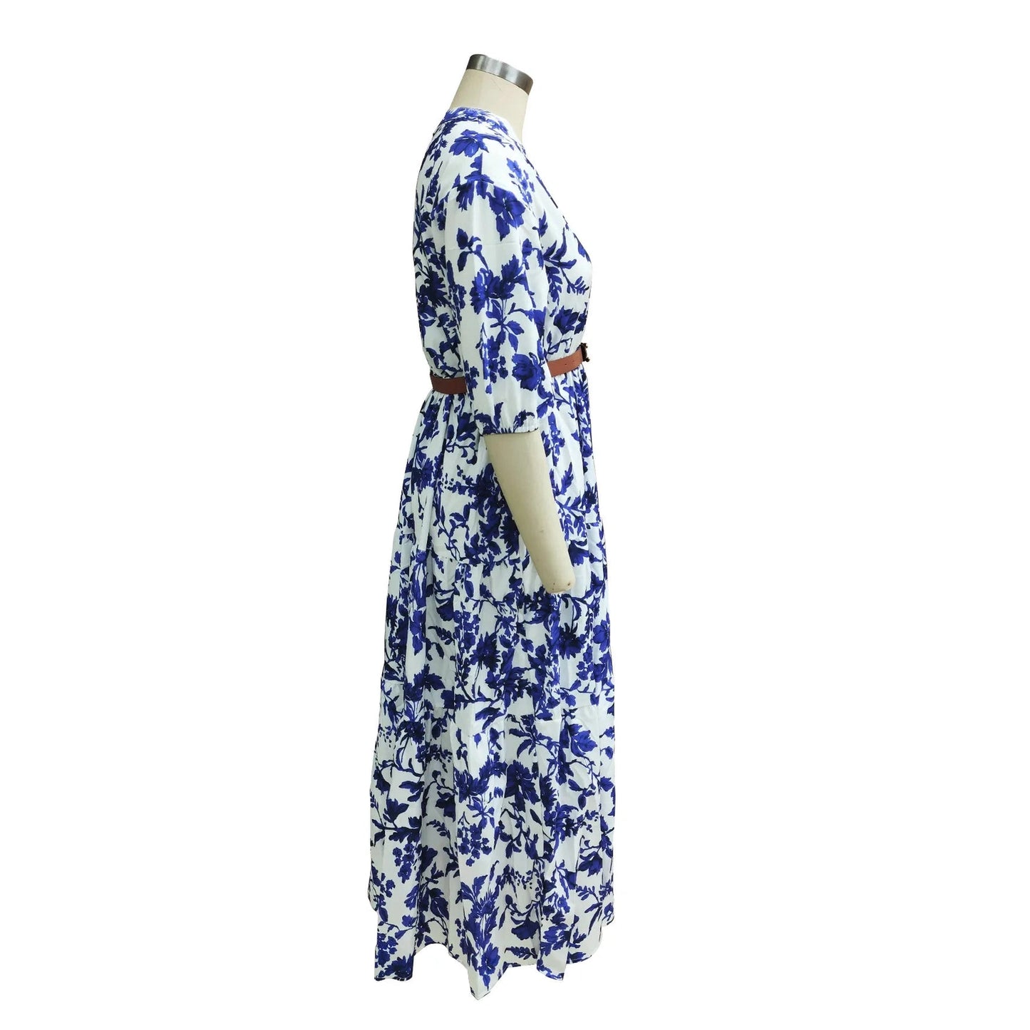 Ann Kate Blue Floral V Neck Maxi Dress