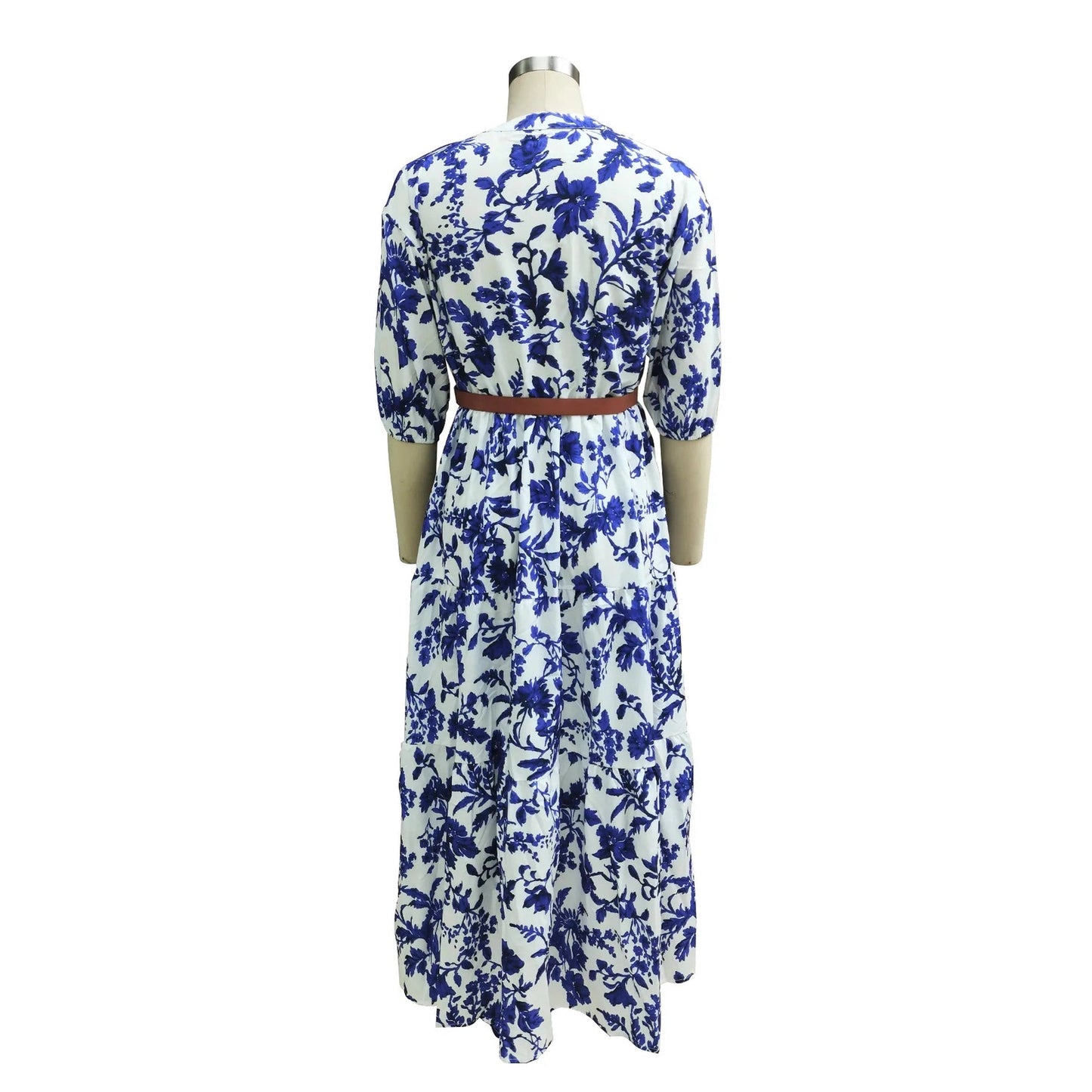 Ann Kate Blue Floral V Neck Maxi Dress