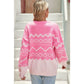 Anna Beth Pink Western Aztec Geometric Drop Shoulder Sweater