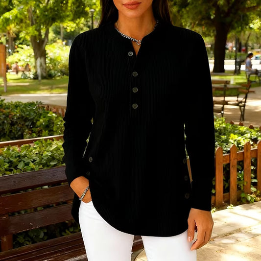 Annalee Black Classic Ribbed Knit With Contrast Button Trim