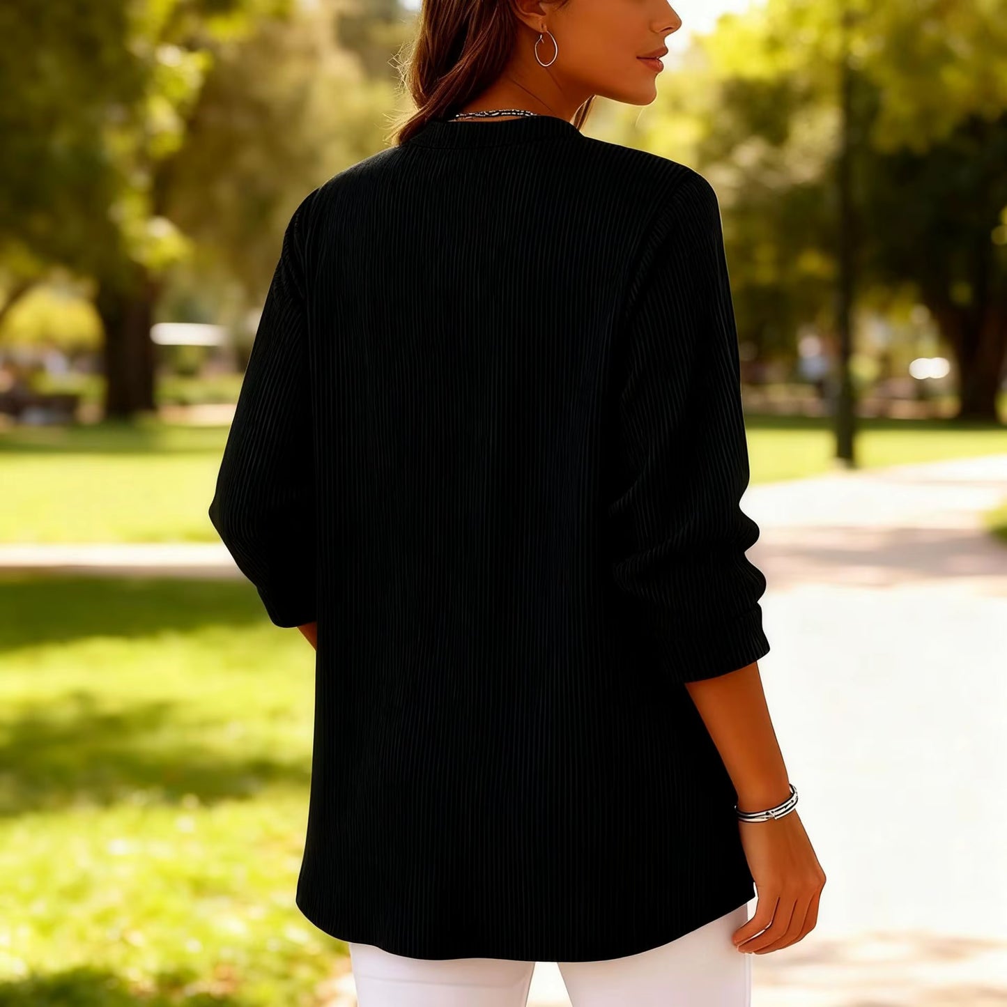 Annalee Black Classic Ribbed Knit With Contrast Button Trim