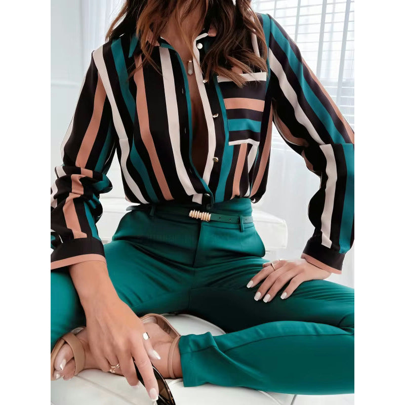 Annalou Striped Elegance Button-Up Blouse